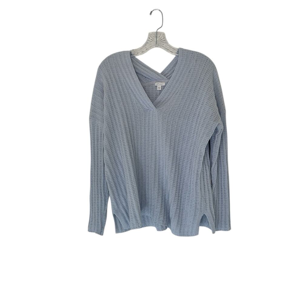 J. Jill Chenille Sweater Blue Cable‎ Knit Soft Cozy V-Neck Long Sleeve Small